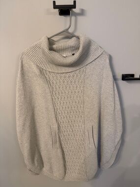 CAbi Cowl Neck Knit Poncho in Light Gray